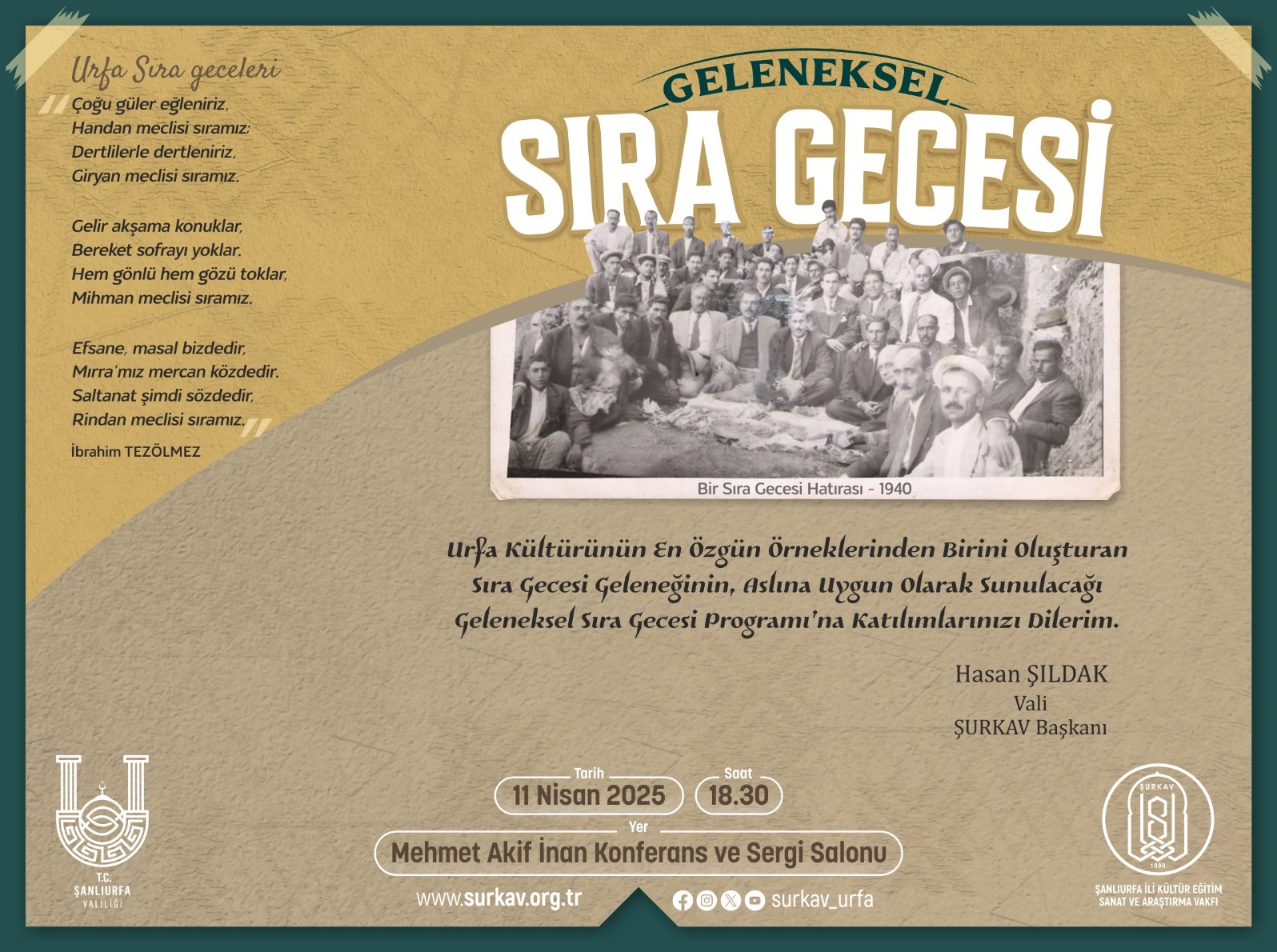 Şanlıurfa'nın Düşman İşgalinden Kurtuluşu Onuruna Geleneksel Sıra Gecesi