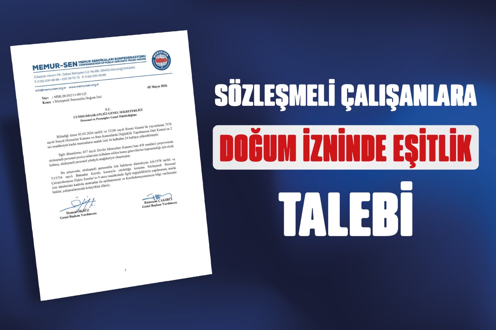 Sözleşmeli Çalışanlara Doğum İzninde Eşitlik Talebi