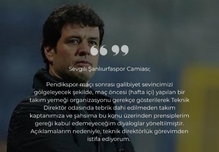 Urfaspor Teknik Direktörü Aslan'dan İstifa Açıklaması