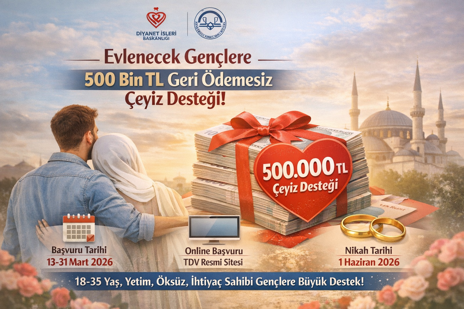 Nişanlı Gençlere Bedava 500 Bin TL Nakit Hediye